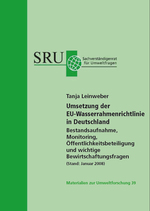 Cover Materialien zur Umweltforschung 39 (verweist auf: Umsetzung der EU-Wasserrahmenrichtlinie in Deutschland - Bestandsaufnahme, Monitoring, Öffentlichkeitsbeteiligung und wichtige Bewirtschaftungsfragen)