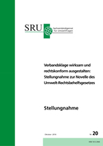 Cover SRU-Stellungnahme: "Verbandsklage wirksam und rechtskonform ausgestalten" (verweist auf: Verbandsklage wirksam und rechtskonform ausgestalten: Stellungnahme zur Novelle des Umwelt-Rechtsbehelfsgesetzes)