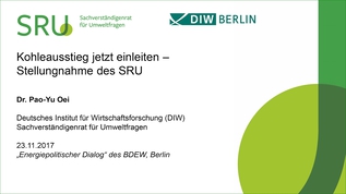 Dr. Oei präsentiert die SRU-Stellungnahme zum Kohleausstieg beim BDEW (verweist auf: Präsentation: Die SRU-Stellungnahme zum Kohleausstieg beim BDEW)